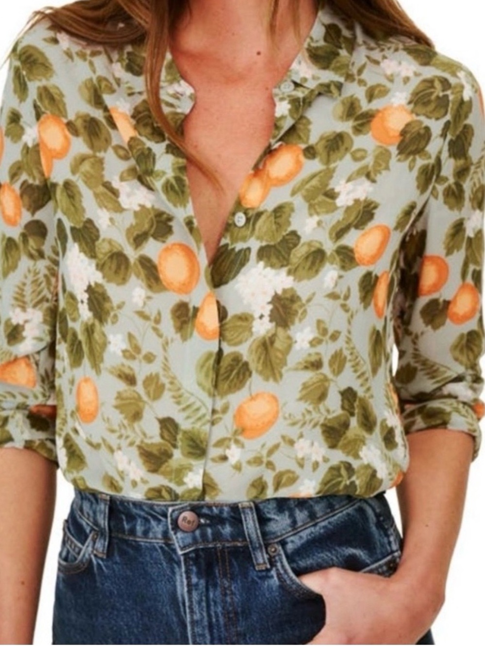 Reformation Blouse Orange Grove Viscose Sage Shirt Viscose  S $128 (Like New)